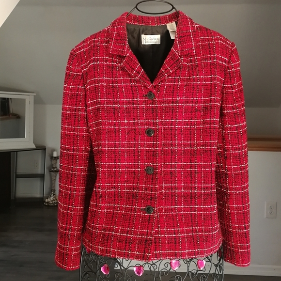 villager Jackets & Blazers - Villager petite Red plaid jacket size L